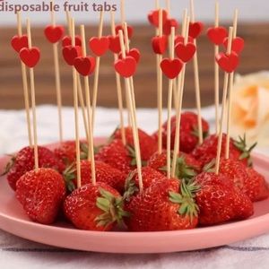 Mother’s Day 100 red heart wood disposable skewers for food celebration new